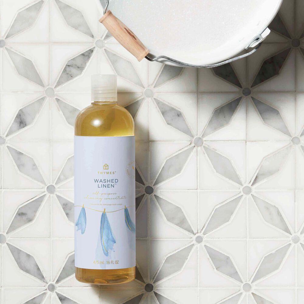Thymes Washed Linen All-Purpose Cleaning Concentrate for Floors and Surfaces on floor next to bucket image number 1